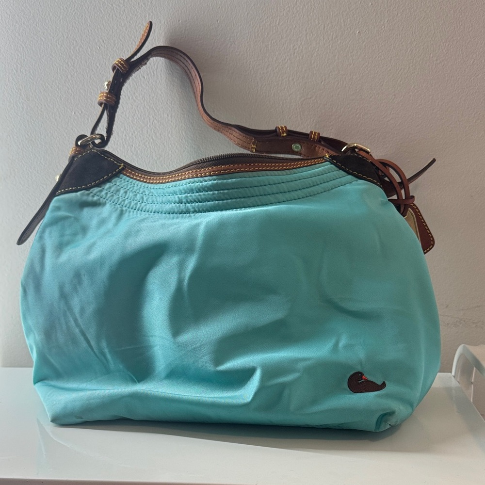 Dooney & Bourke Aqua and Brown Hobo Bag